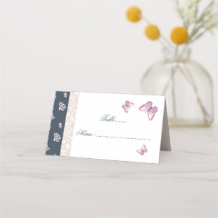 Placement Carte de lieu romantique Marine & papillons roses 