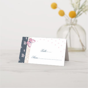 Placement Carte de lieu romantique Marine & papillons roses