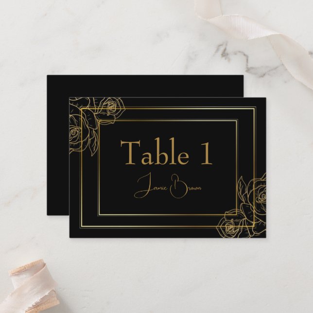 Placement Carte de luxe Black and Gold Place (Devant/Arrière en situation)