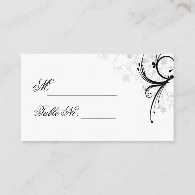 Placement Carte de Mariage de défilement florale noire et gr (Devant)