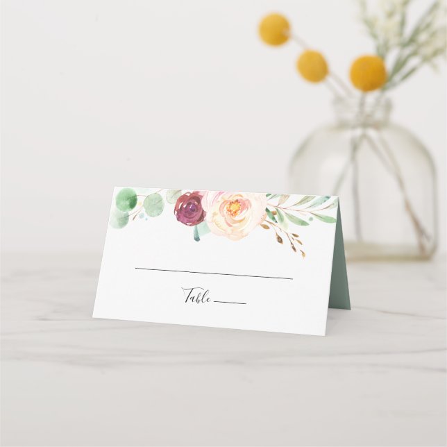 Placement Carte de Mariage de fleurs Eucalyptus contemporain (Devant)