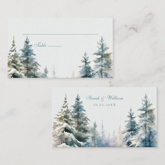 Placement Carte de Mariage de la forêt d'hiver romantique (Devant / Derrière)