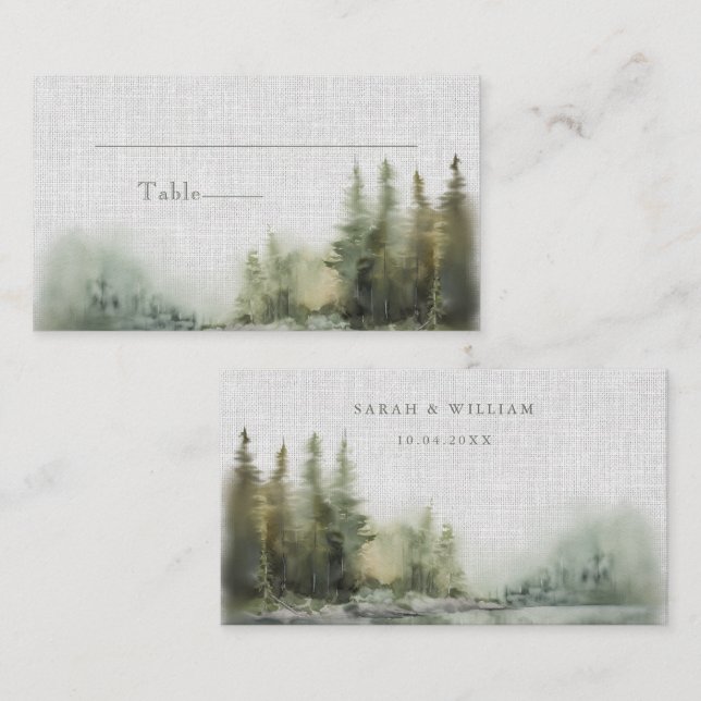 Placement Carte de Mariage de la forêt verte romantique (Devant / Derrière)