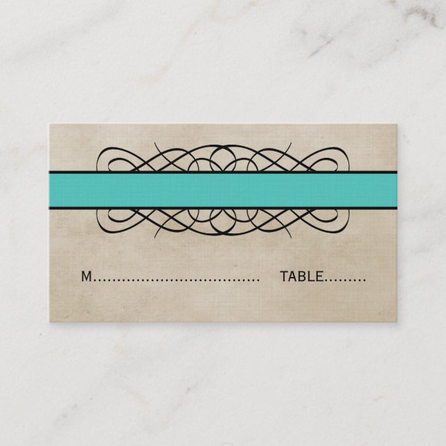 Placement Carte de Mariage de la frontière Aqua Flourish (Devant)
