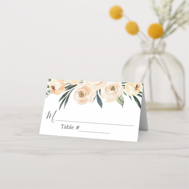 Placement Carte de Mariage Floral Beige Blanc (Devant)