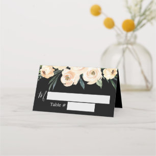 Placement Carte de Mariage Floral Beige Noir