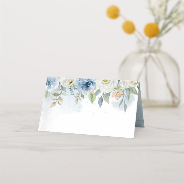 Placement Carte de Mariage floral bleu et blanc plié (Devant)