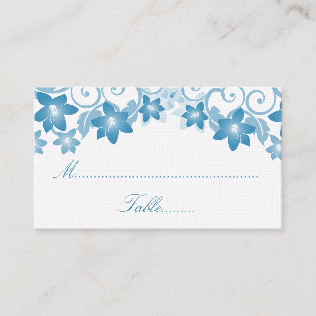 Placement Carte de Mariage Floral Bleu Simple (Devant)