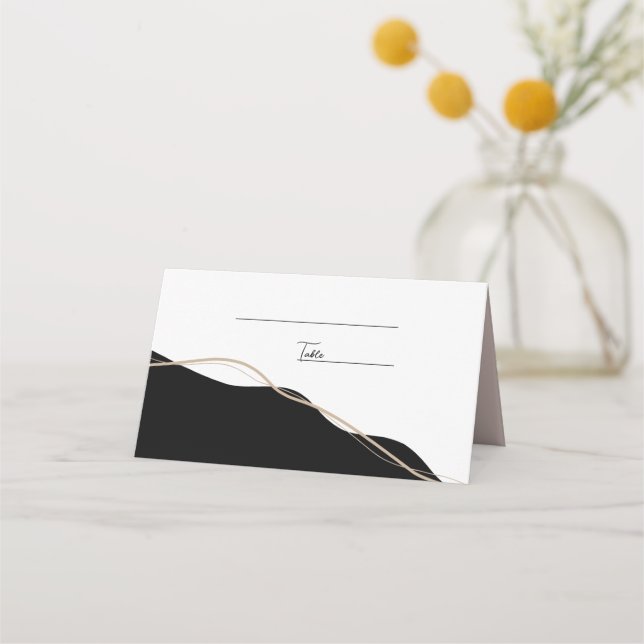 Placement Carte de mariage floral noir et blanc (Devant)