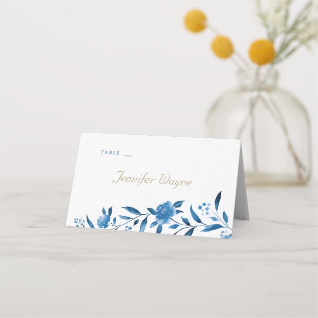 Placement Carte de Mariage florale bleue (Devant)