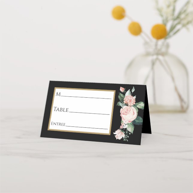Placement Carte de Mariage florale noire (Devant)