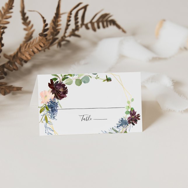 Placement Carte de Mariage géométrique Burgundy Gold (Créateur téléchargé)