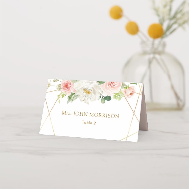 Placement Carte de mariage géométrique or et floral roux (Devant)