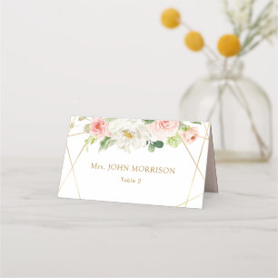 Placement Carte de mariage géométrique or et floral roux