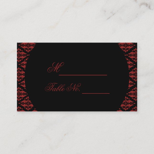 Placement Carte de Mariage gothique rouge et noir Damas (Devant)