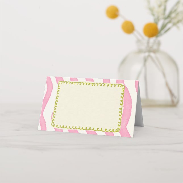 Placement Carte de Mariage moderne Whimssical rose & vert (Devant)