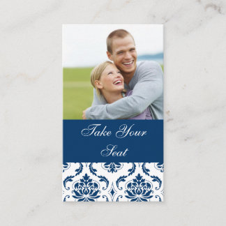 Placement Carte de Mariage photo Navy Blue Damask