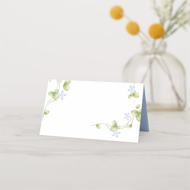 Placement Carte de Mariage pliée Blue Floral Vines (Devant)