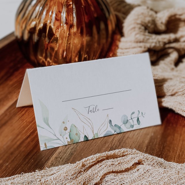 Placement Carte de Mariage pliée en or et verdure Airy (Créateur téléchargé)