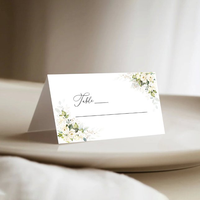Placement Carte de Mariage pliée Roses blanches vertes (Créateur téléchargé)