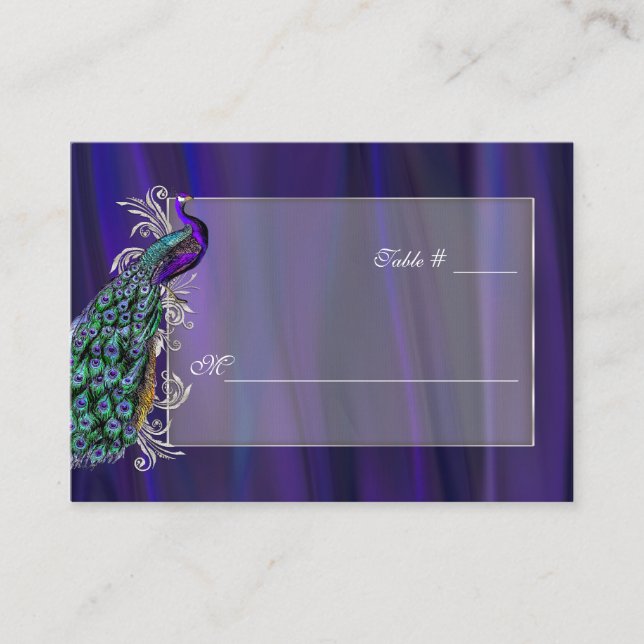 Placement Carte de Mariage Purple Satin et Peacocok (Devant)