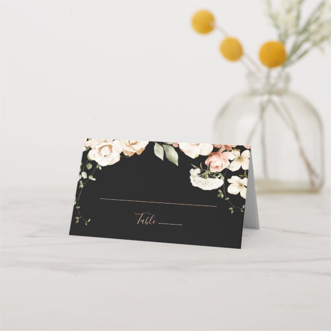 Placement Carte de Mariage Royal Floral Forme Noir (Devant)