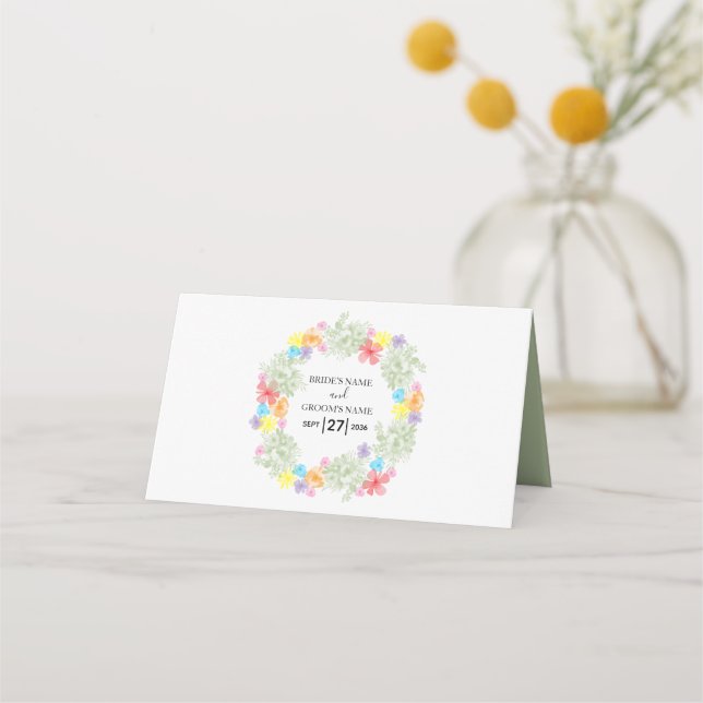 Placement Carte de Mariage Rustique Floral Wreath (Dos)