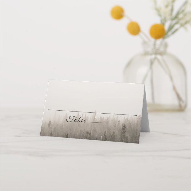 Placement Carte de Mariage Rustique Forest Misty Paysage (Devant)