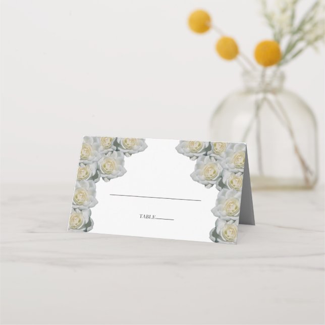 Placement Carte de Mariage Rustique Roses Blanches (Devant)
