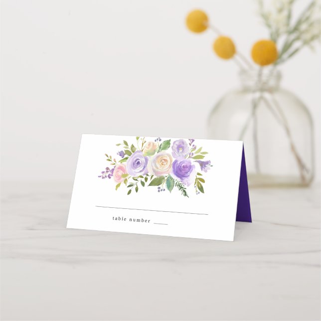 Placement Carte de Mariage Rustique Violet Floral (Devant)