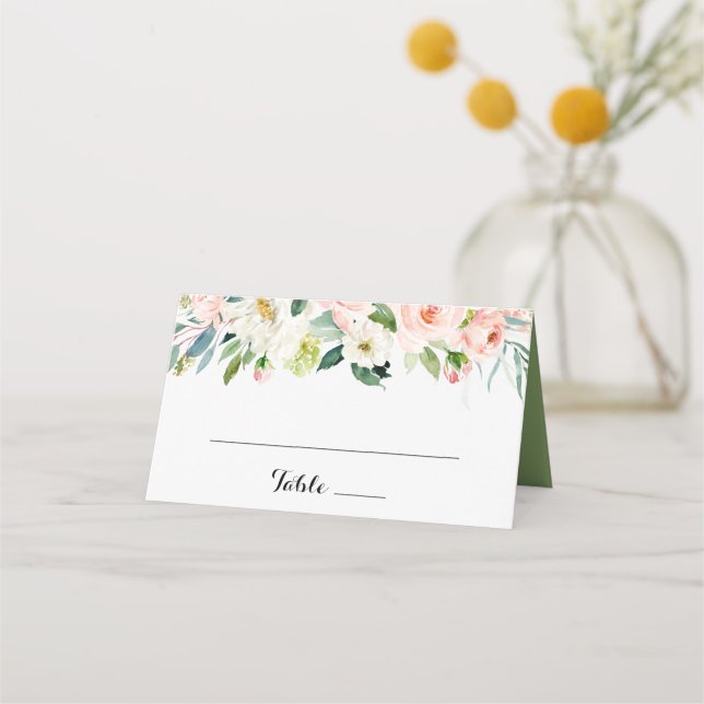 Placement Carte de Mariage simple Floral Green Calligraphy (Devant)
