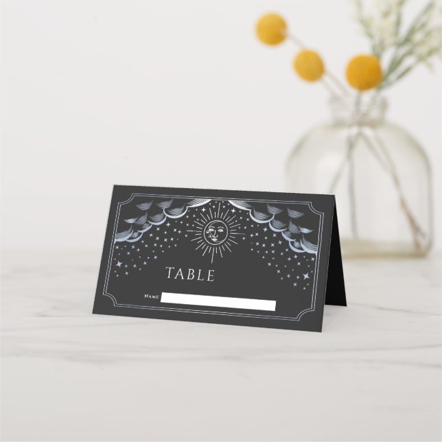 Placement Carte de mariage Tarot Soleil et Lune Argenté (Devant)