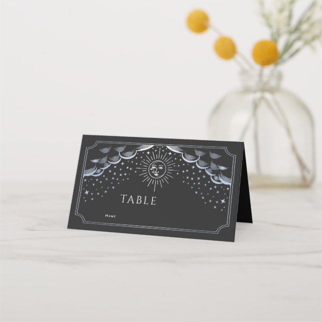 Placement Carte de mariage Tarot Soleil et Lune Argenté (Devant)