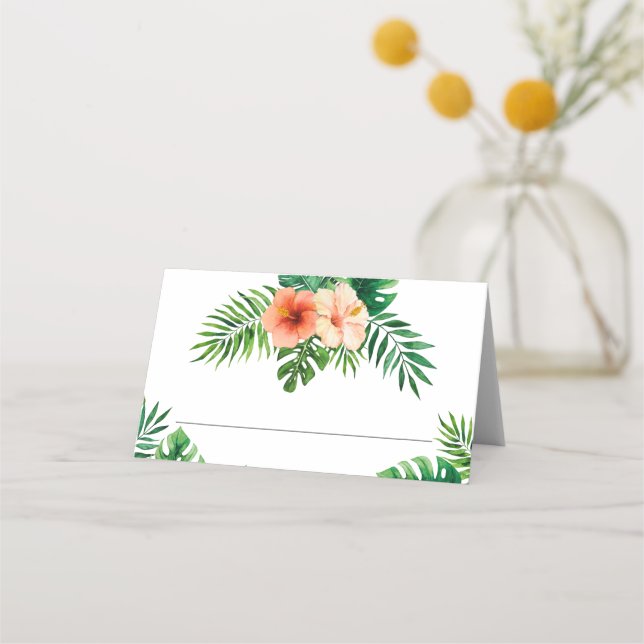 Placement Carte de Mariage vert à la menthe florale tropical (Devant)