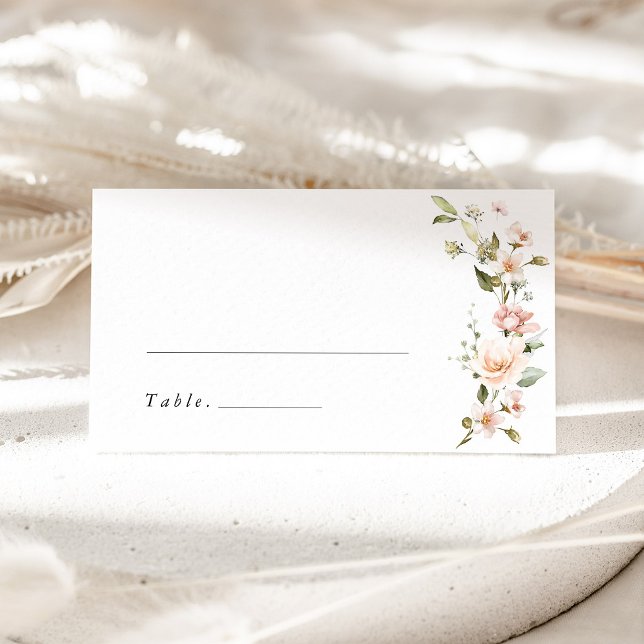 Placement Carte de nom de mariage floral rose pêche (Peach Blush Floral Wedding Place Card, blush pink watercolor wildflower escort card name card)