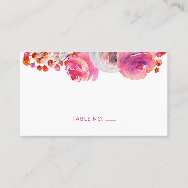 Placement Carte de nom florale orange rose vif à plat (Devant)