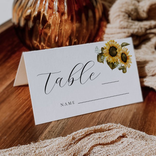 Placement Carte de numéro de table de mariage tournesols (Créateur téléchargé)