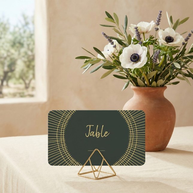 Placement Carte de numéro de table verte et or Art nouveau (Green and gold art nouveau table number place card.)