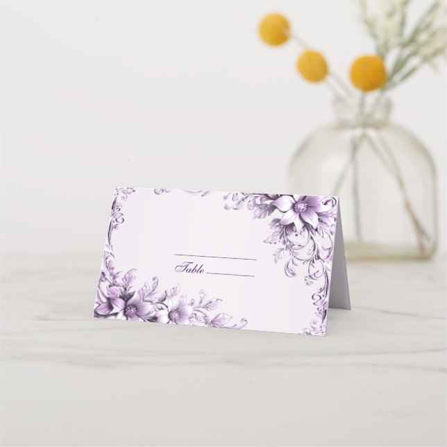 Placement Carte de place aux fleurs violettes élégantes (Devant)