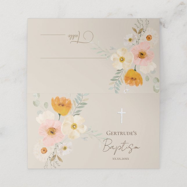 Placement Carte de place Baptême délicate bouquet (Extérieur déplié)
