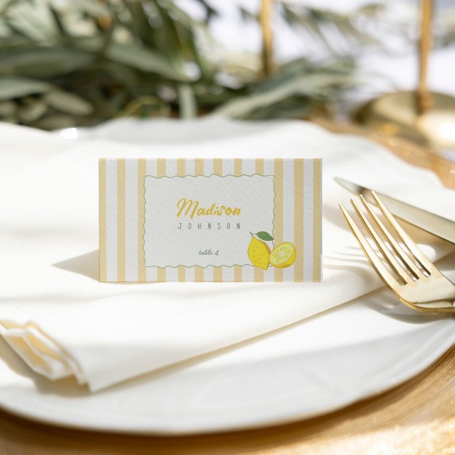 Placement Carte de place de remise de diplôme au citron rayu (Lemon Graduation Place Card Yellow Stripe Citrus)