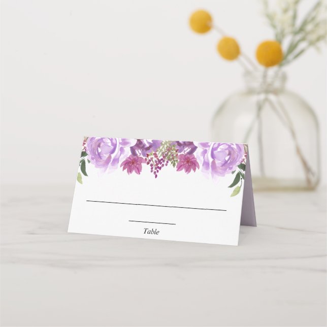 Placement Carte de place élégante à fleurs de lavande violet (Devant)