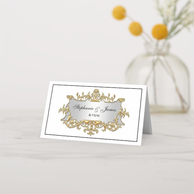 Placement Carte de place Faux Gold Filigree Frame Escort (Devant)