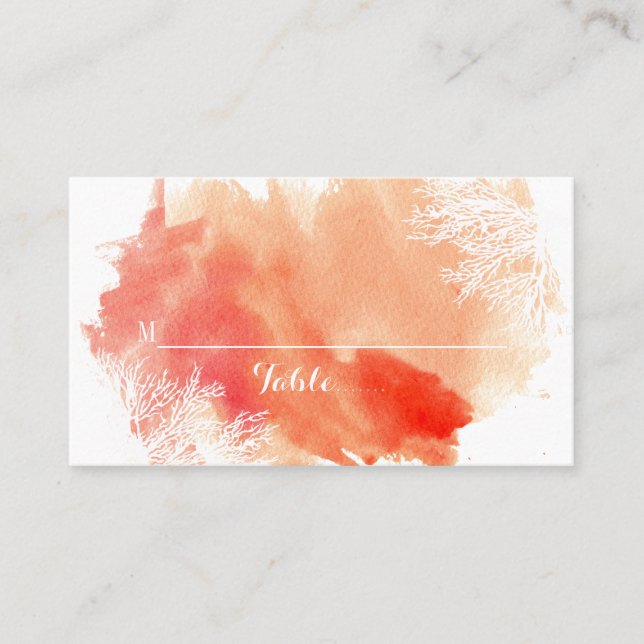 Placement Carte de place mariage de corail moderne aquarelle (Devant)