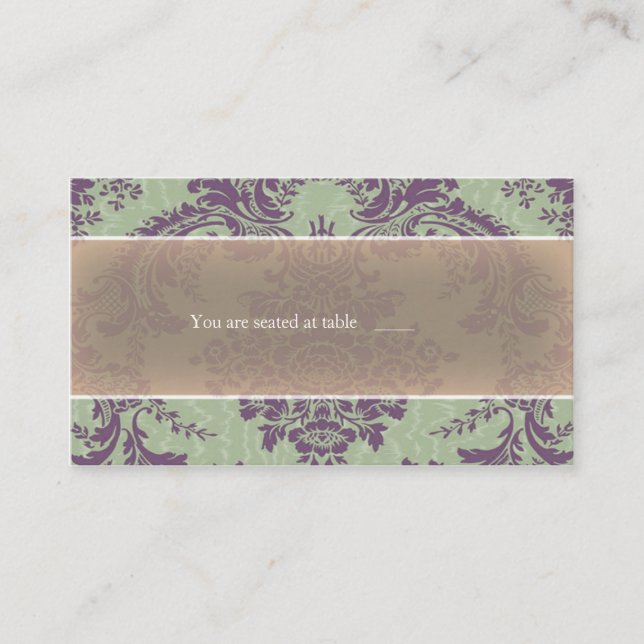 Placement Carte de place Mint Purple élégant damassé (Devant)