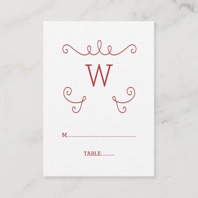 Placement Carte de place Monogramme rouge Whimsical Flourd (Devant)