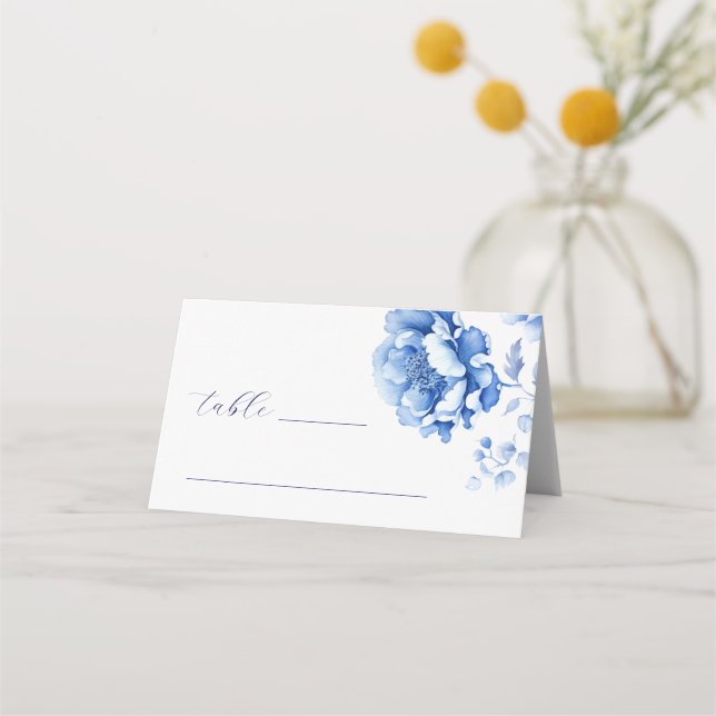 Placement Carte de place pliée Fleurs bleues (Devant)
