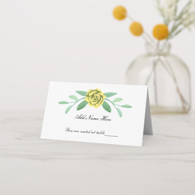 Placement Carte de place pliée Foliage Fleuri Jaune (Devant)