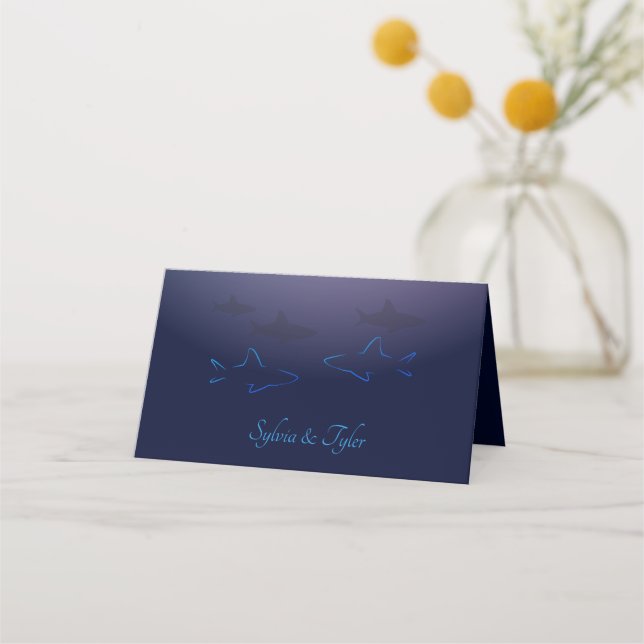 Placement Carte de place pliée Mariage de requin bleu (Dos)