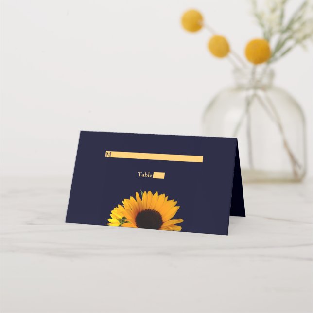 Placement Carte de place pliée Mariage de tournesol (bleu ma (Devant)